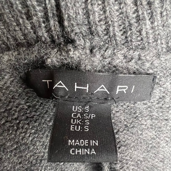 Tahari Cowl Neck Poncho Sweater 70% Wool 30% Yak Blend Grey Black Stripe Size S - Picture 9 of 10